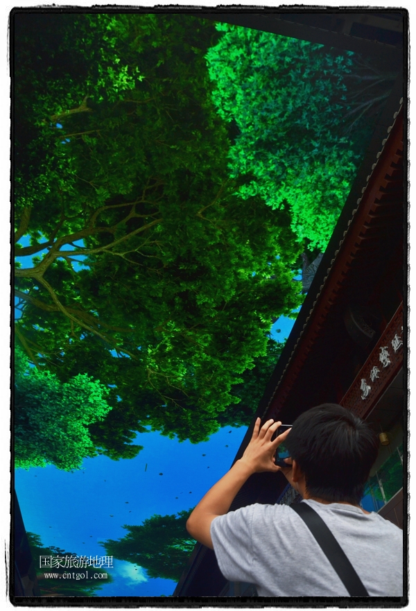 9月8日，在西安市大雁塔景區(qū)，“天幕”景觀吸引游客駐足觀看，并拿出手機(jī)拍攝。